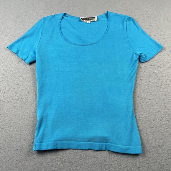 Worldly Things By Styltricot Knit Blouse‎ Shirt Womens 6 Light Blue Short Sleeve - Picture 6 of 16